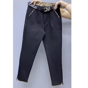 黑色直筒西装裤女秋冬新款胖妹妹mm宽松显瘦梨形身材休闲九分裤子