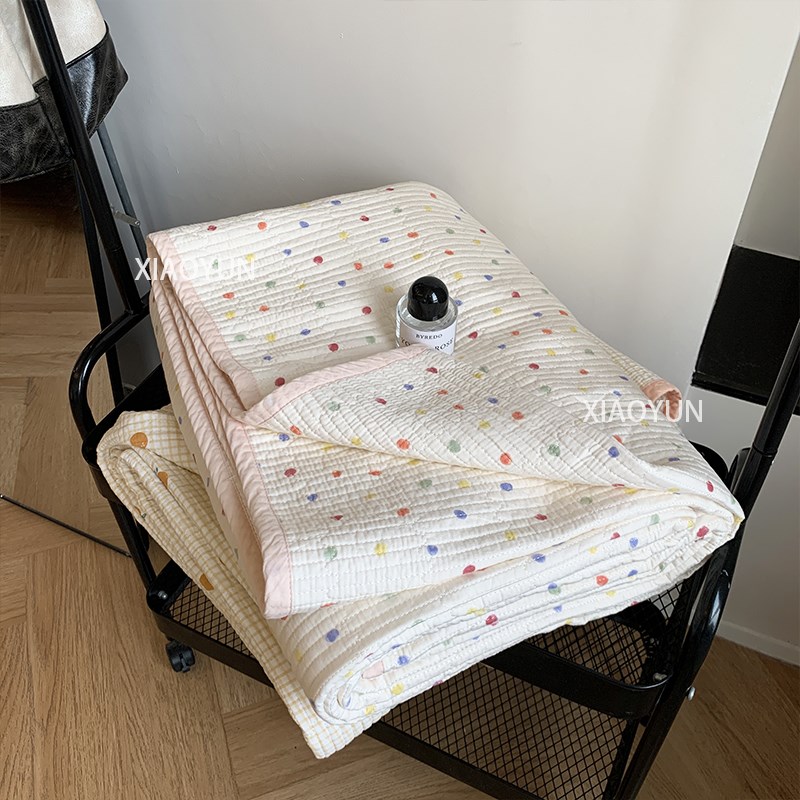 波点纯棉床盖三件套柔软亲肤加厚全棉床单四季通用榻榻米炕盖防滑