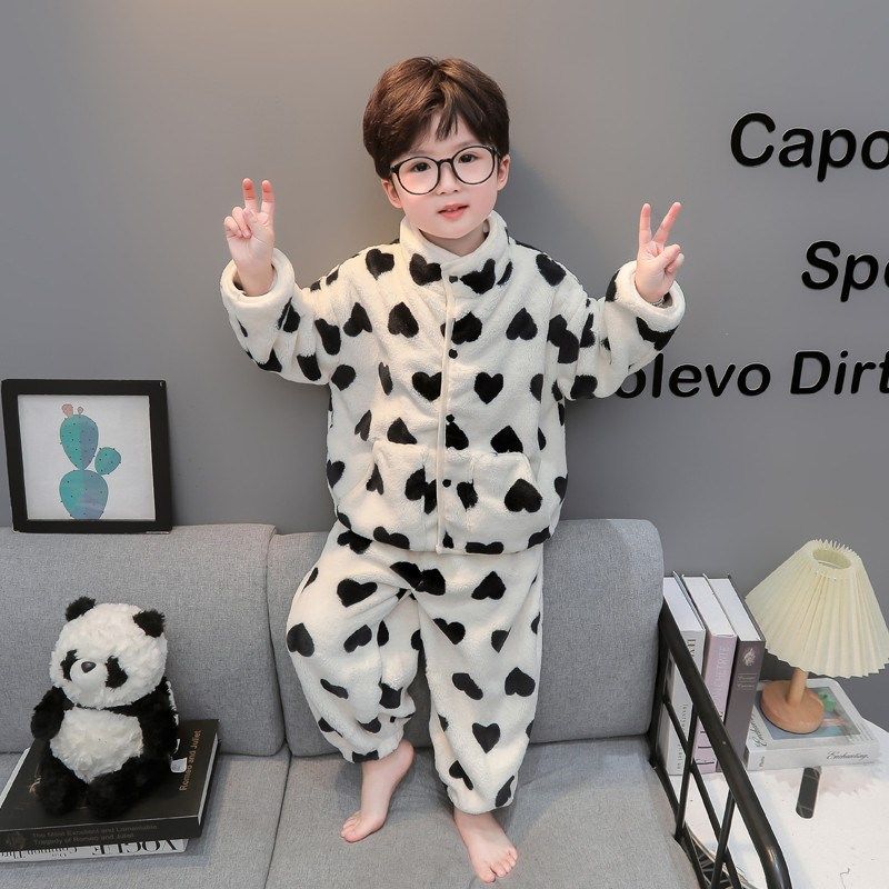 男童睡衣珊瑚绒秋冬款2024新款加厚男孩宝宝法兰绒套装儿童家居服