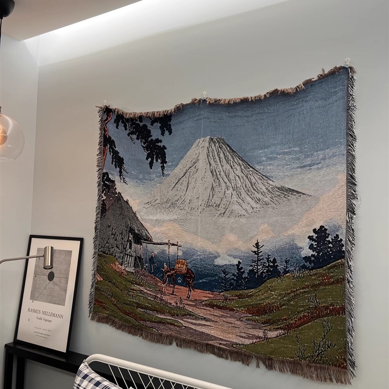 高桥松亭日式浮世绘风格富士山沙发毯毛毯文艺居酒屋装饰毯休闲毯