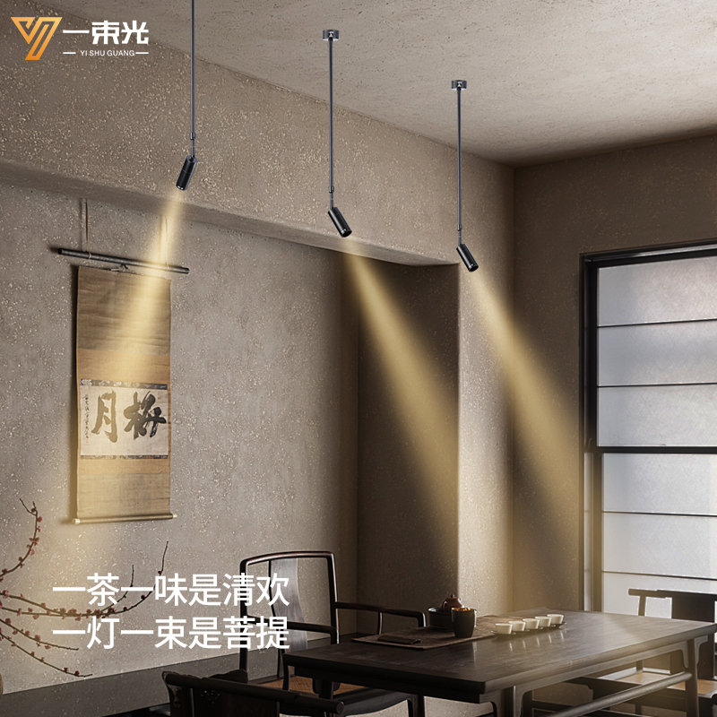 一束光聚光射灯明装客厅茶室专用博物馆氛围餐饮吸顶长杆摆头吊灯
