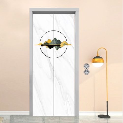 电梯门山水自粘更换不留胶装饰整张贴纸创意防水房门翻新贴画墙贴