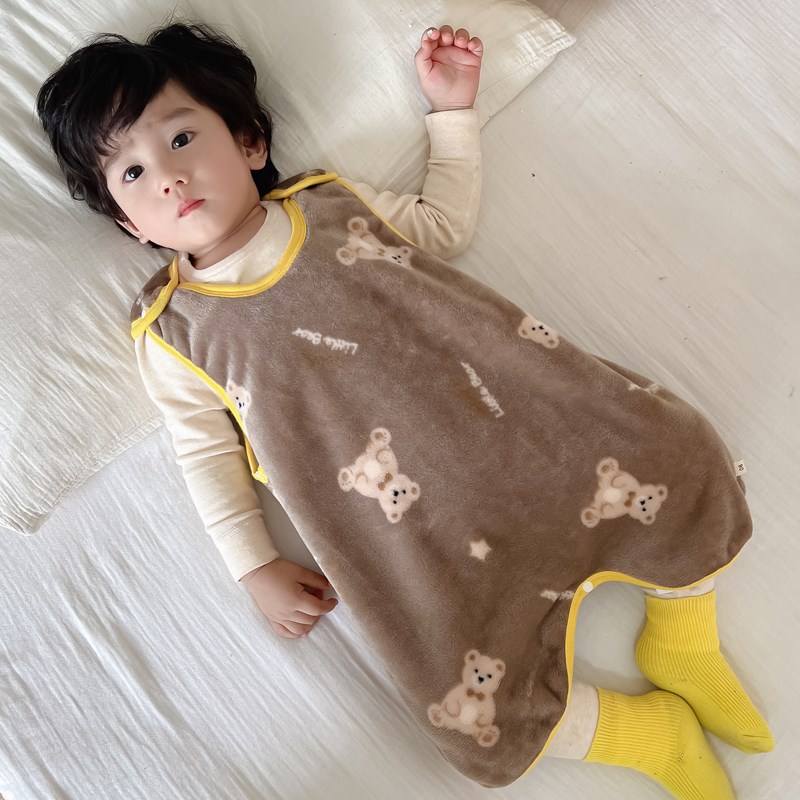 法兰绒睡袋婴儿春秋冬季宝宝款防踢被子神器儿童恒温连体睡衣背心