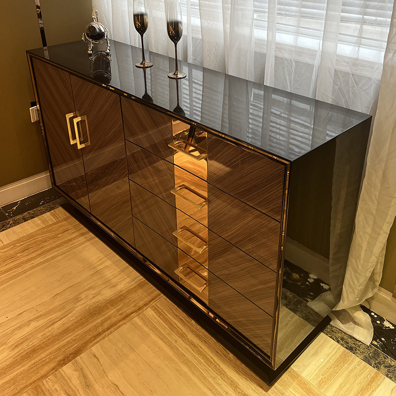 意式轻奢风餐边柜高端装饰柜简约型玄关柜家具港式现代实木厅柜