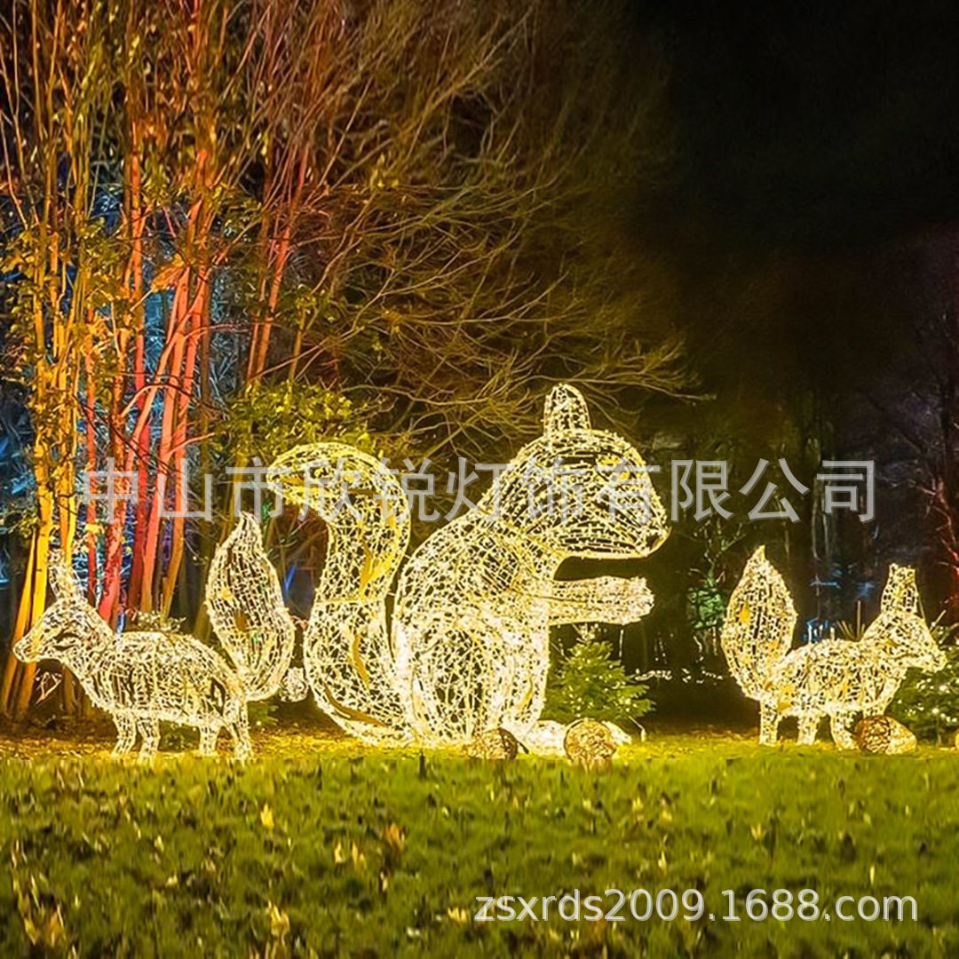 LED网格发光动物造型灯 仿真松鼠小鸟庭院生态公园景区装饰动物灯