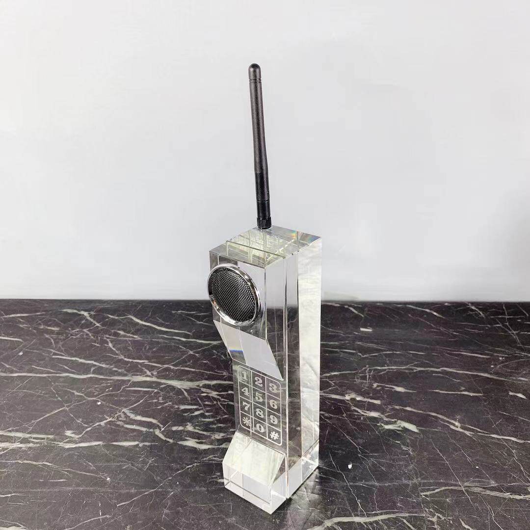 现代简约透明水晶玻璃手提大电话摆件书镇创意摆设样板房软装饰品