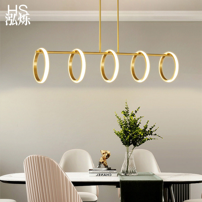 现代简约吊灯全铜餐厅吧台主灯1.2米餐桌一字长条直杆遥控调光灯