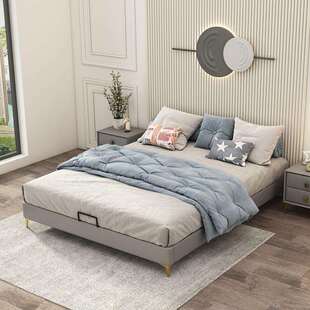 现代简约无床头悬浮床皮艺床主卧双人床1.8米卧室皮床厂高箱储物