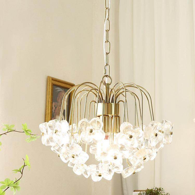 美式复古卧室吊灯四叶花冰种玻璃灯中古女孩房衣帽间卧室书房吊灯