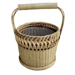 火篮烘火笼新款烤火烘篮烘笼圆形带盖子竹篮手工竹编手提家陈之堔