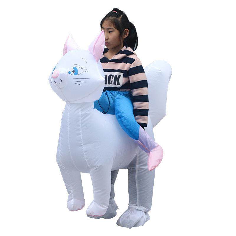 热销白色骑行儿童猫充气服装节日服装道具搞怪表演服亲子派对服饰