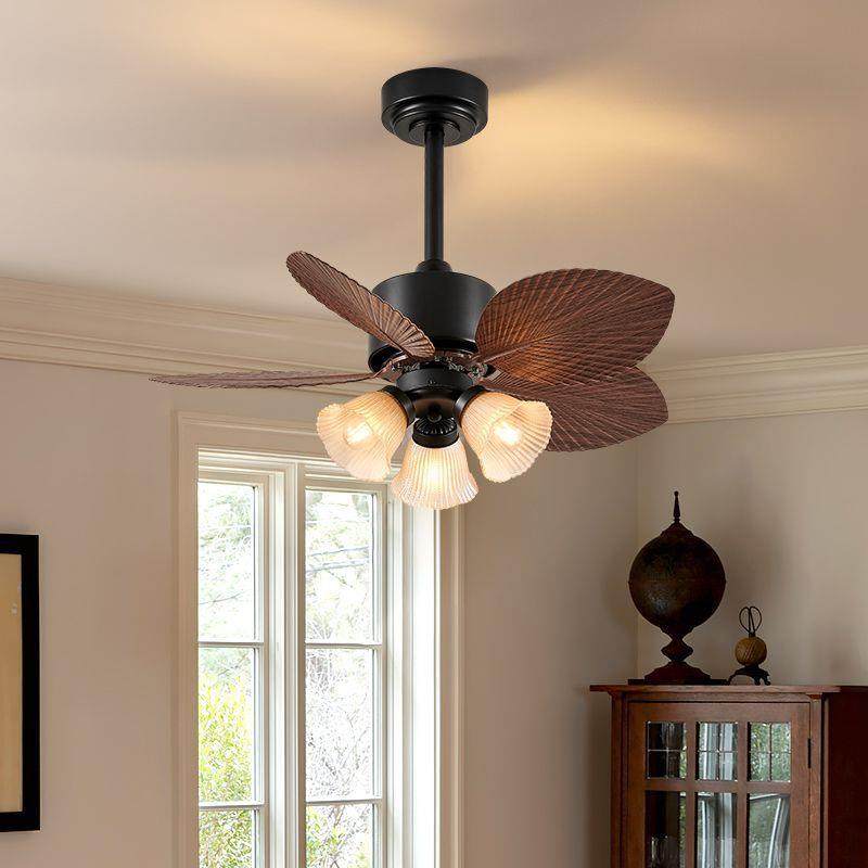 中古风扇灯商用餐饮店茶室法式吊扇灯家用房间复古电扇吸顶一体