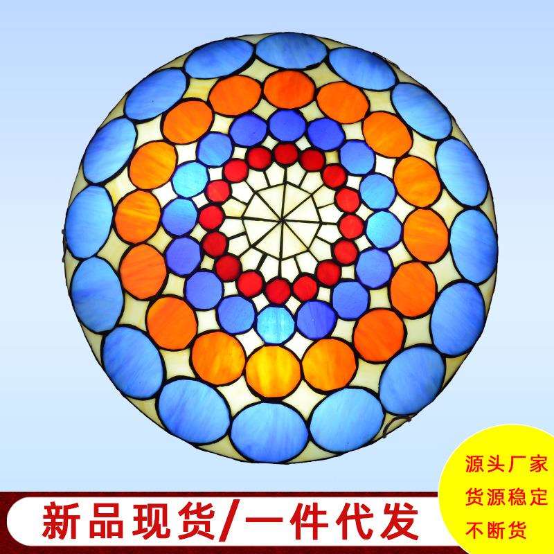 新款卧室天花灯彩色玻璃手工艺术灯儿童房玄关过道吸顶灯