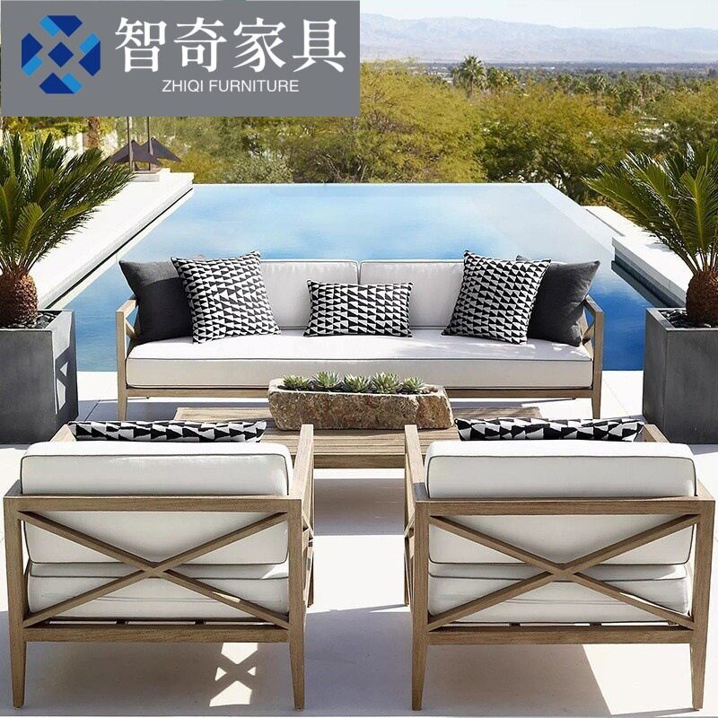 简约休闲实木桌椅家具别墅庭院户外露天花园防水防晒柚木桌椅组合