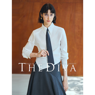 醋酸混纺抗皱条纹三角下摆短款 THE 衬衫 现货时髦设计感 衬衣 DIVA