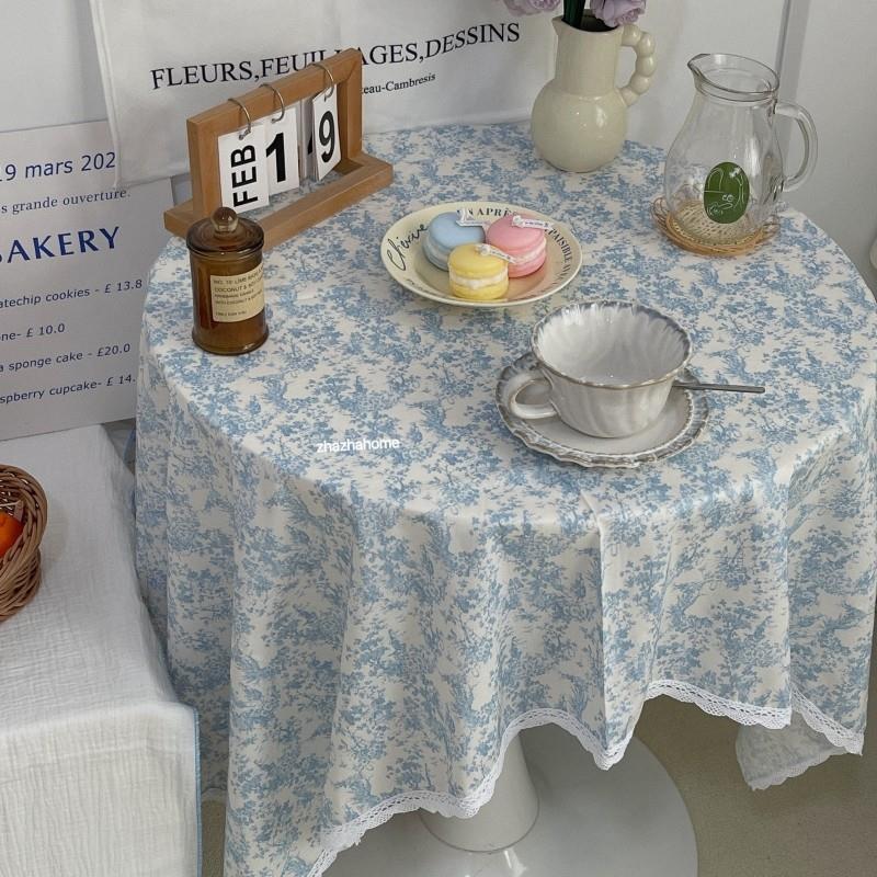 扎扎home复古新中式青花瓷蓝色碎花桌布野餐布宿舍书桌拍照背景布