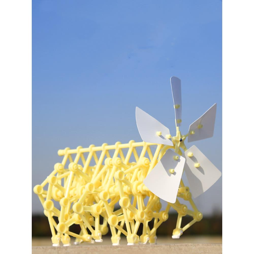 风力仿生兽黑科技小制作发明diy拼装怪玩具手工风能动力风动机械9