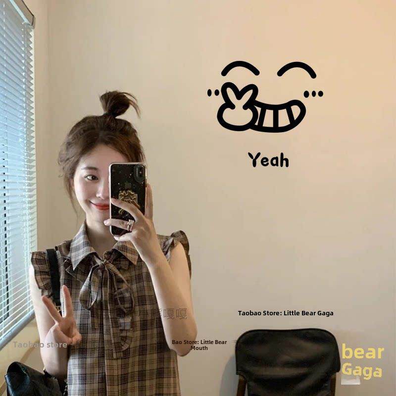 比耶 可爱拍照卡通表情 咖啡奶茶服装店铺自拍镜子贴纸玻璃门装饰