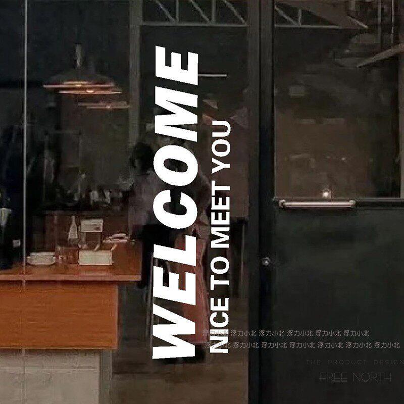 欢迎光临英文玻璃门防撞贴纸 服装咖啡大尺寸店铺橱窗装饰墙面贴