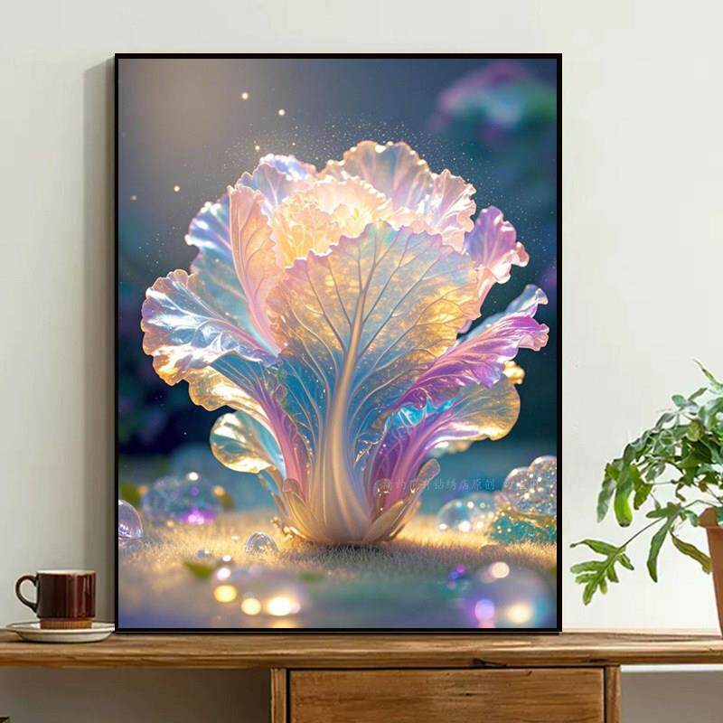 百财纳福新款5d钻石画寓意好餐厅七彩白菜招财贴贴画十字绣高级感