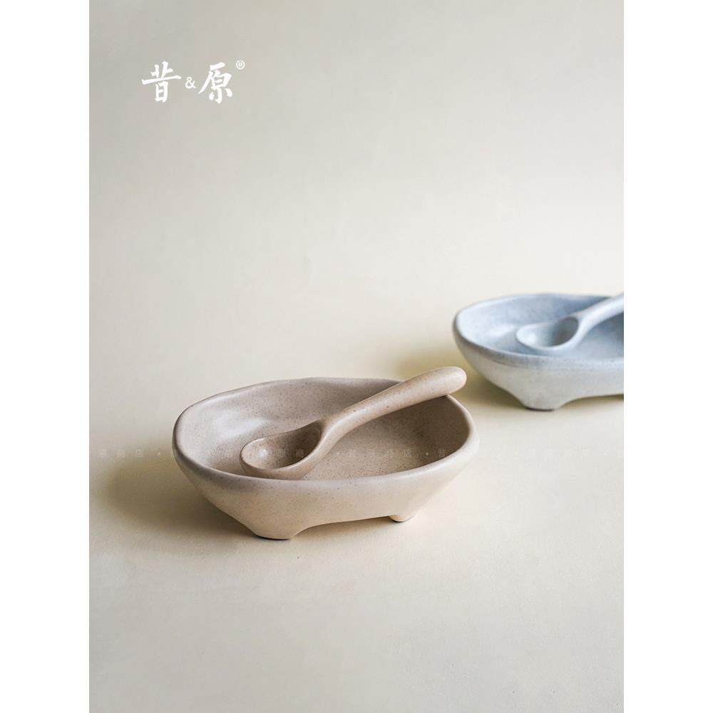 昔原 禅意 四足小方钵 复古陶瓷餐盘 不规则四角汤盘创意水果盘子