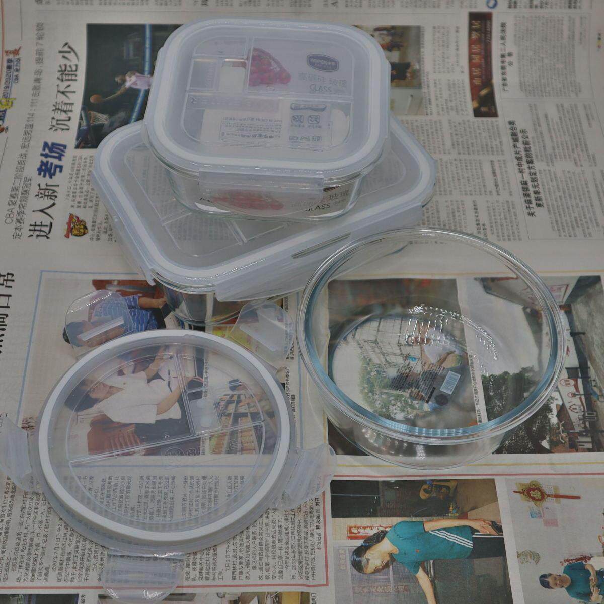 中平正方形高硼硅玻璃保鲜盒收纳冰箱专用可微波炉加热耐高温圆形