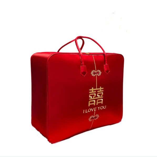 婚庆被子收纳袋红色喜被装棉被四件套的包装袋子缎面手提结婚陪嫁