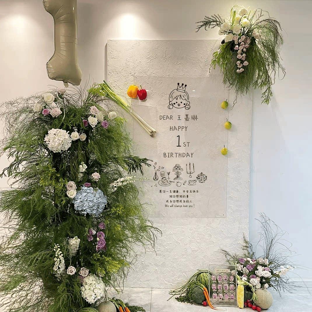 宝宝百露周岁生日头像定制pvc背景板订婚宴肌理画套餐婚礼迎宾牌