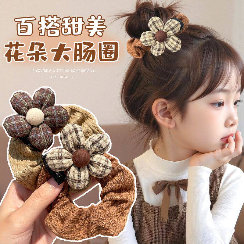 棉花布艺圈朵韩版充发饰儿童发圈发绳小肠头饰格纹咖色女童大肠圈