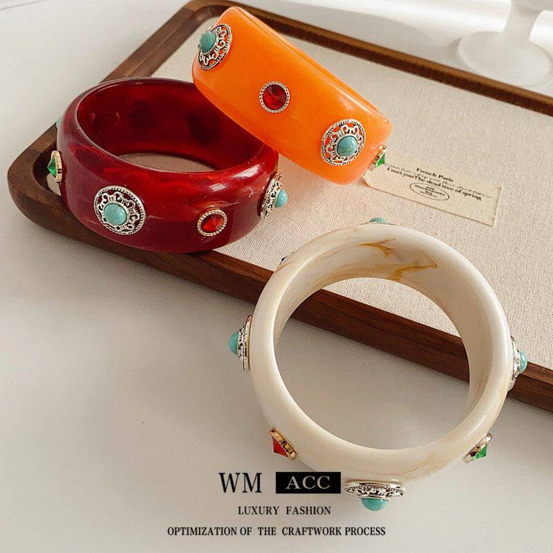手镯vintage女手环设计感轻奢镶钻绿松石中古复古手饰高级感小众