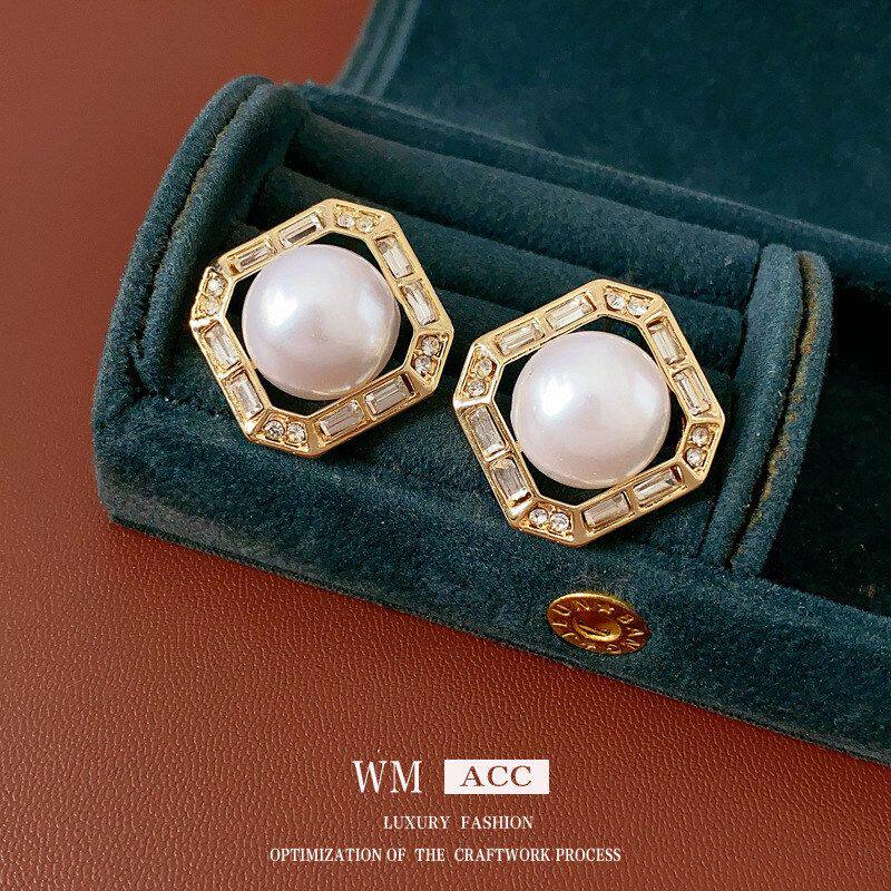 小众高级感复古法式耳钉个性时尚耳饰方形银针女耳环珍珠气质轻奢