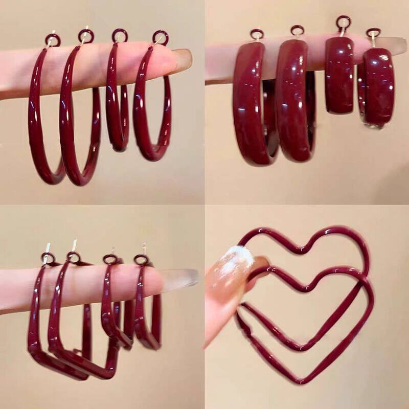 圆形几何安可拉耳饰港风欧美银针耳钉耳环高级感复古爱心红色耳圈