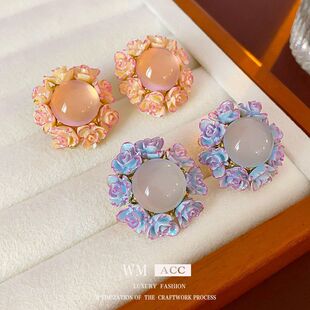 少女心花朵圆形法式高级感百搭几何耳饰甜美银针气质耳钉耳环批发