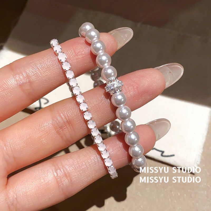 锆石女粉色复古风气质串珠百搭手饰冻高级感轻奢手链荔枝手串珍珠