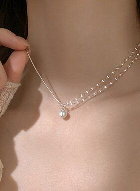 戴气质层叠吊坠女双时尚批发高级感珍珠配饰项链百搭单颗源头义乌