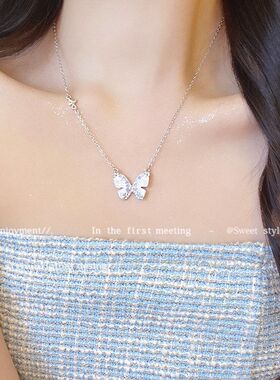 水晶女蝴蝶轻奢耳环气质蓝色戒指