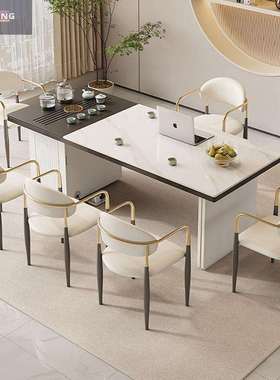 轻奢岩板茶台办公室接待功夫小户型现代简约阳台功夫泡茶桌椅组合