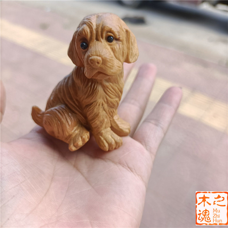 黄杨木雕刻随身手把件生肖招财狗文玩车小摆件旺财工艺品装饰茶宠