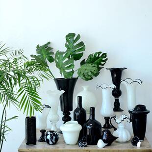 黑白系玻璃花瓶欧式拼色风灯花瓶家居客厅卧室插花装饰品花瓶摆件