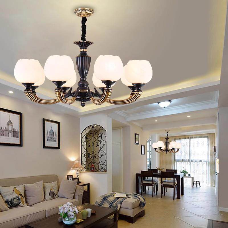 美式复古全铜吊灯客厅全铜灯具餐厅卧室奢华大气仿云石吊灯灯具
