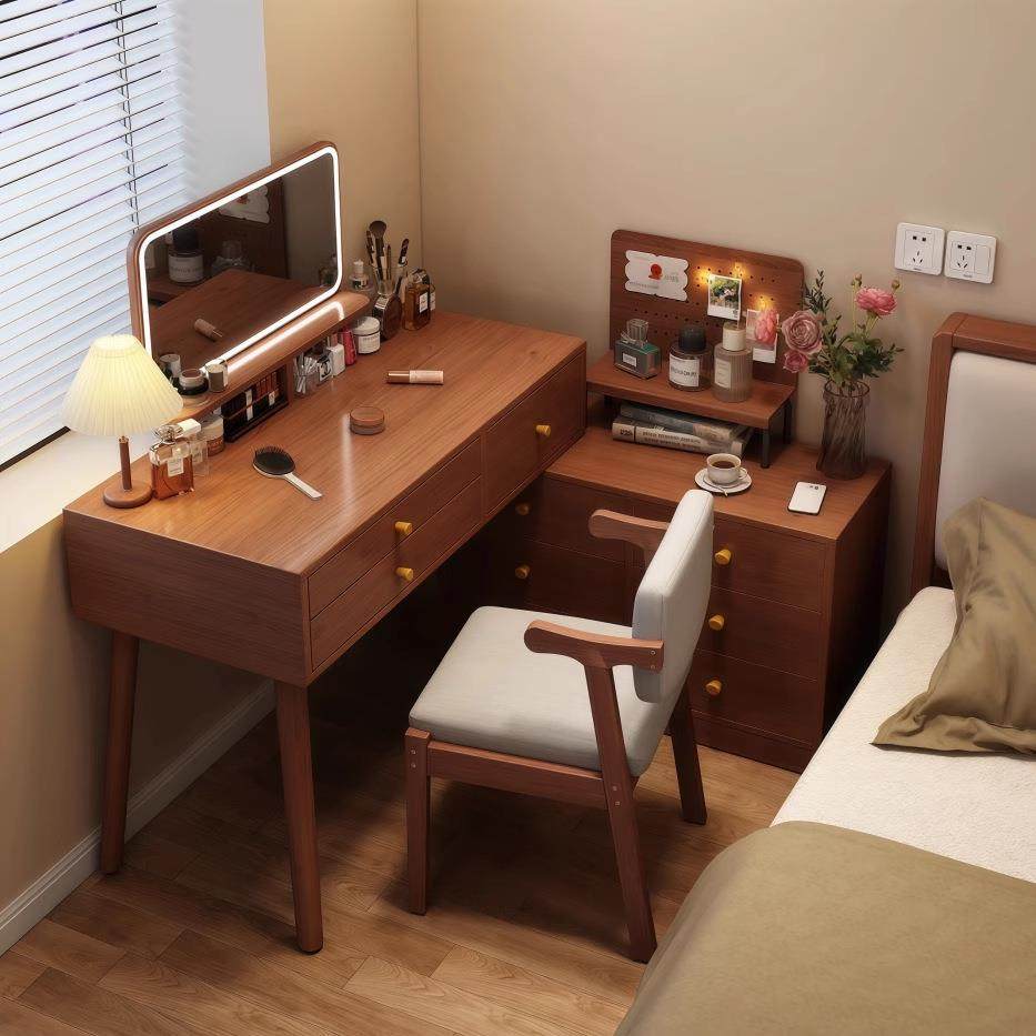 梳妆台小户型卧室新中式斗柜化妆柜高级感可伸缩转角带镜化妆桌子
