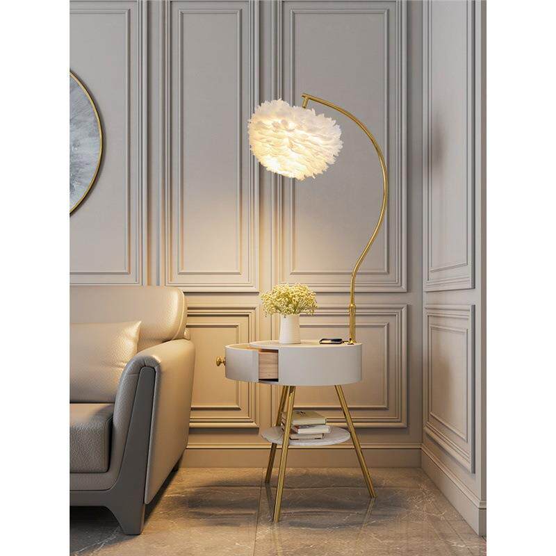 羽毛落地灯客厅卧室轻奢高级感氛围床头柜公主沙发旁边几台灯一体