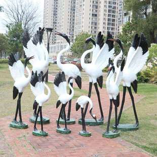 玻璃钢仿真仙鹤摆件动物丹顶鹤模型雕塑户外公园庭院假山水景装饰