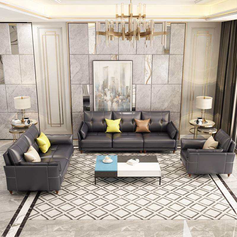 后现代轻奢皮沙发组合套装别墅新款客厅家具北欧皮艺三人位沙发