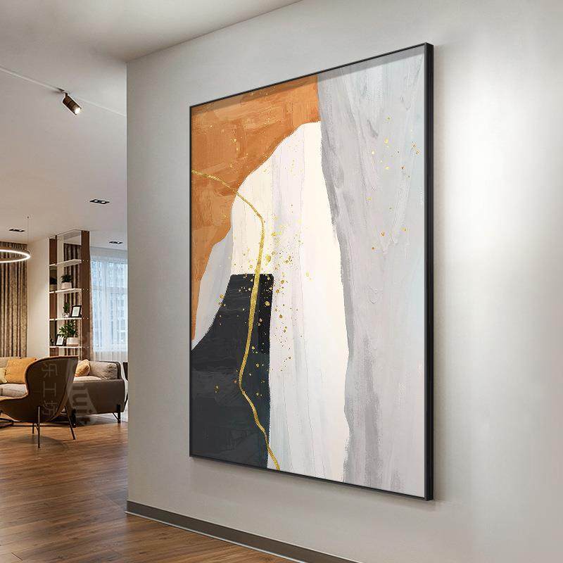现代轻奢玄关装饰画抽象油画走廊入户挂画简约客厅沙发大幅落地画
