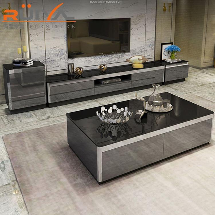 茶几电视柜组合简约现代轻奢小户型客厅桌家用茶台玻璃大理石岩板