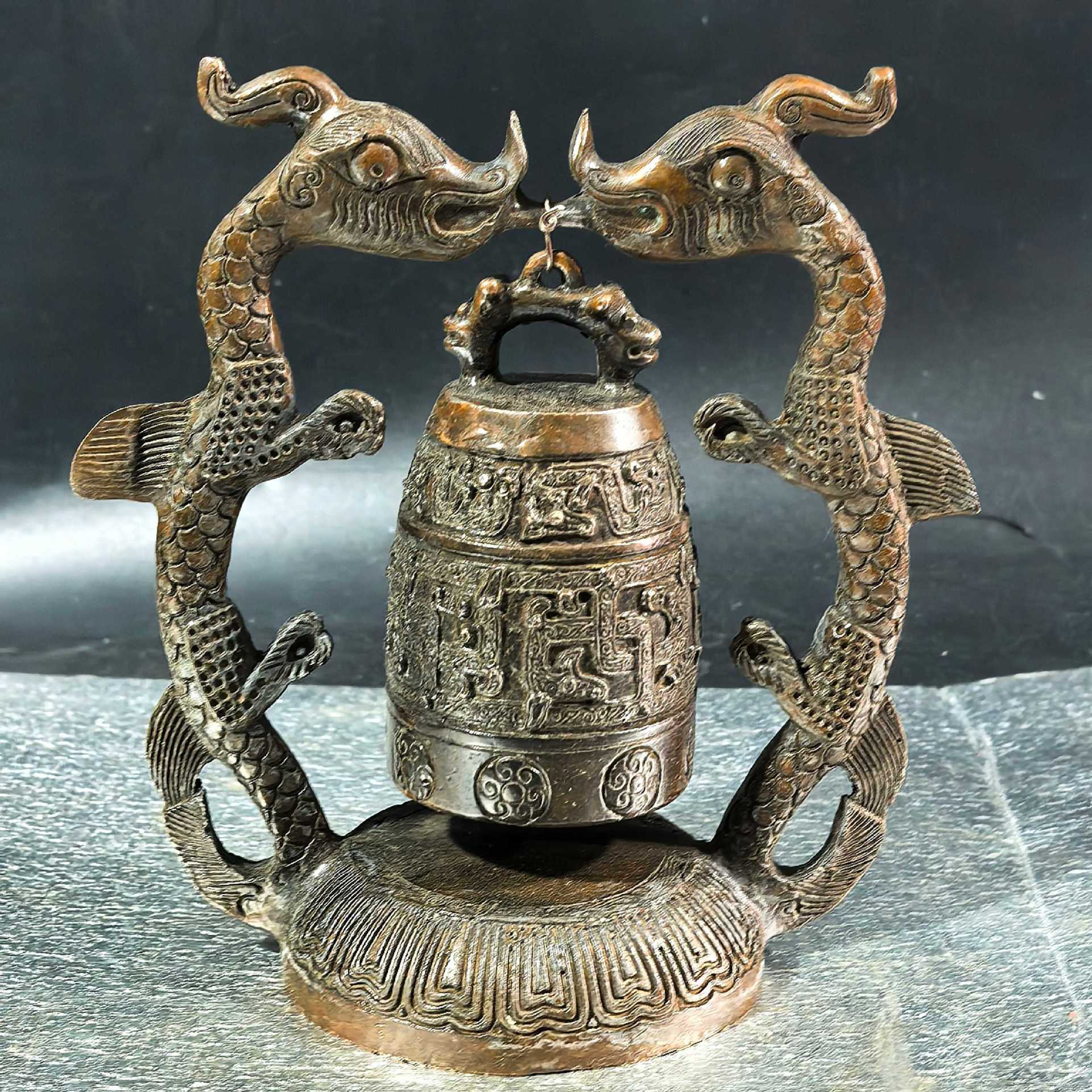 仿古铜双龙钟摆件家居办公桌面装饰工艺品批发