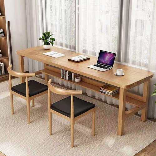 实木双人书桌长条桌双层简约现代儿童学习桌卧室靠墙写字桌办公桌