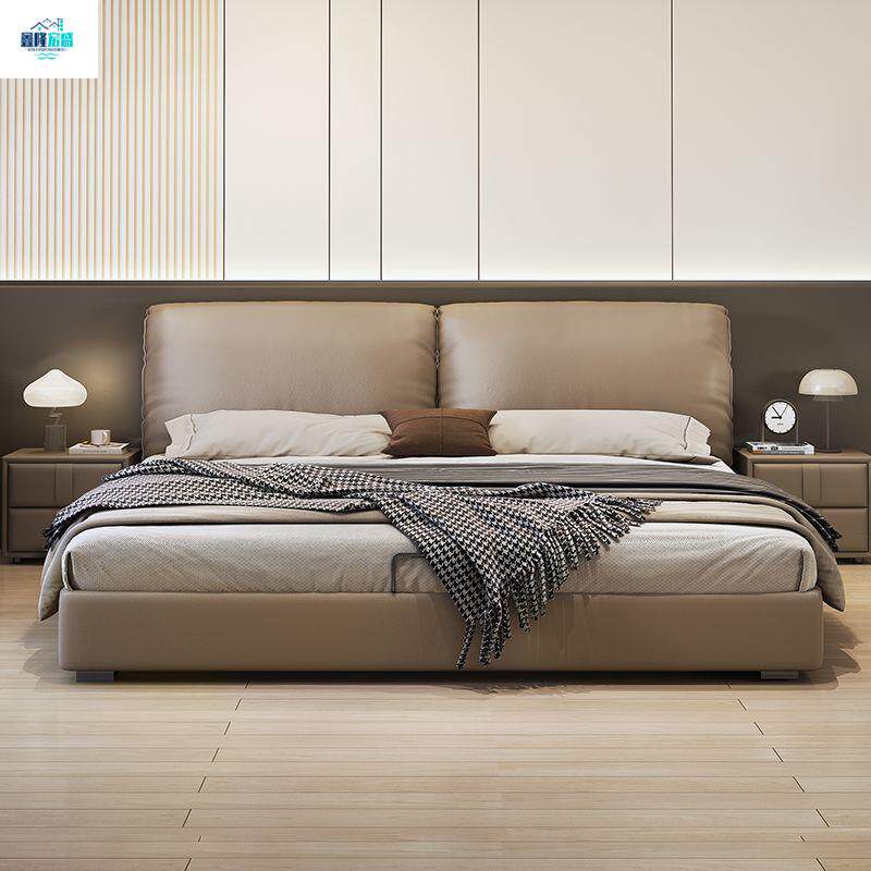 轻奢现代简约大象耳朵真皮床软包主卧床高端大气双人储物皮艺婚床