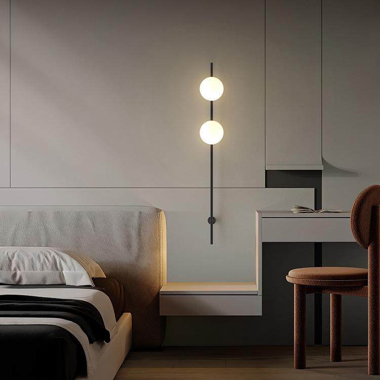 现代法式奶油风全铜长杆壁灯美式轻奢客厅墙灯北欧简约卧室床头灯